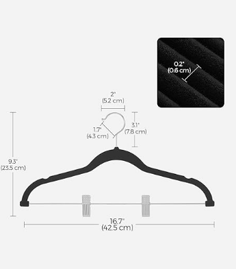 Adult Velvet (10 Per Pack), Black Hangers with Clips